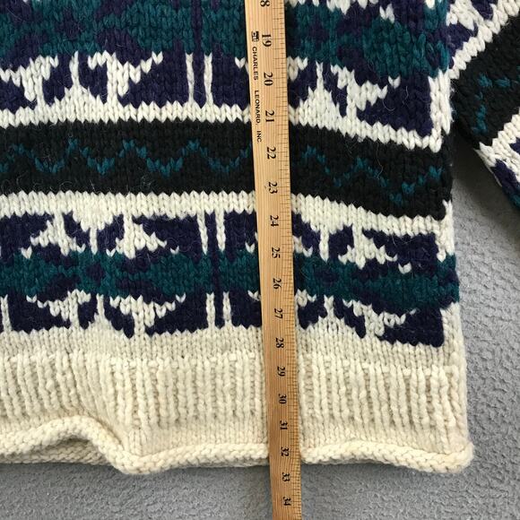Vintage Mens Hand Knit Print Sweater Chunky Wool Winter size L - Picture 5 of 9